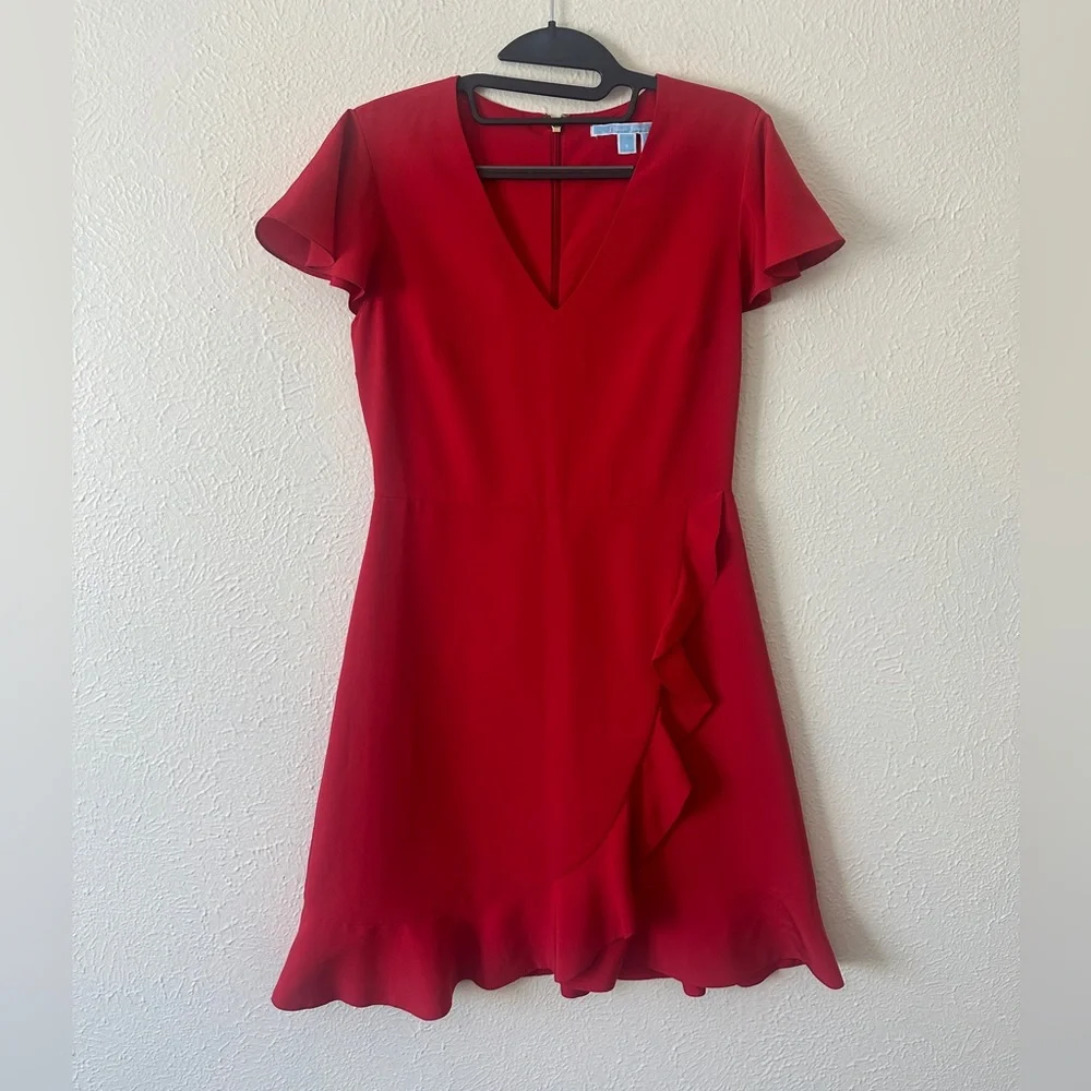 Draper James Lipstick Red Solid Flutter Dress - Picture 2 of 8